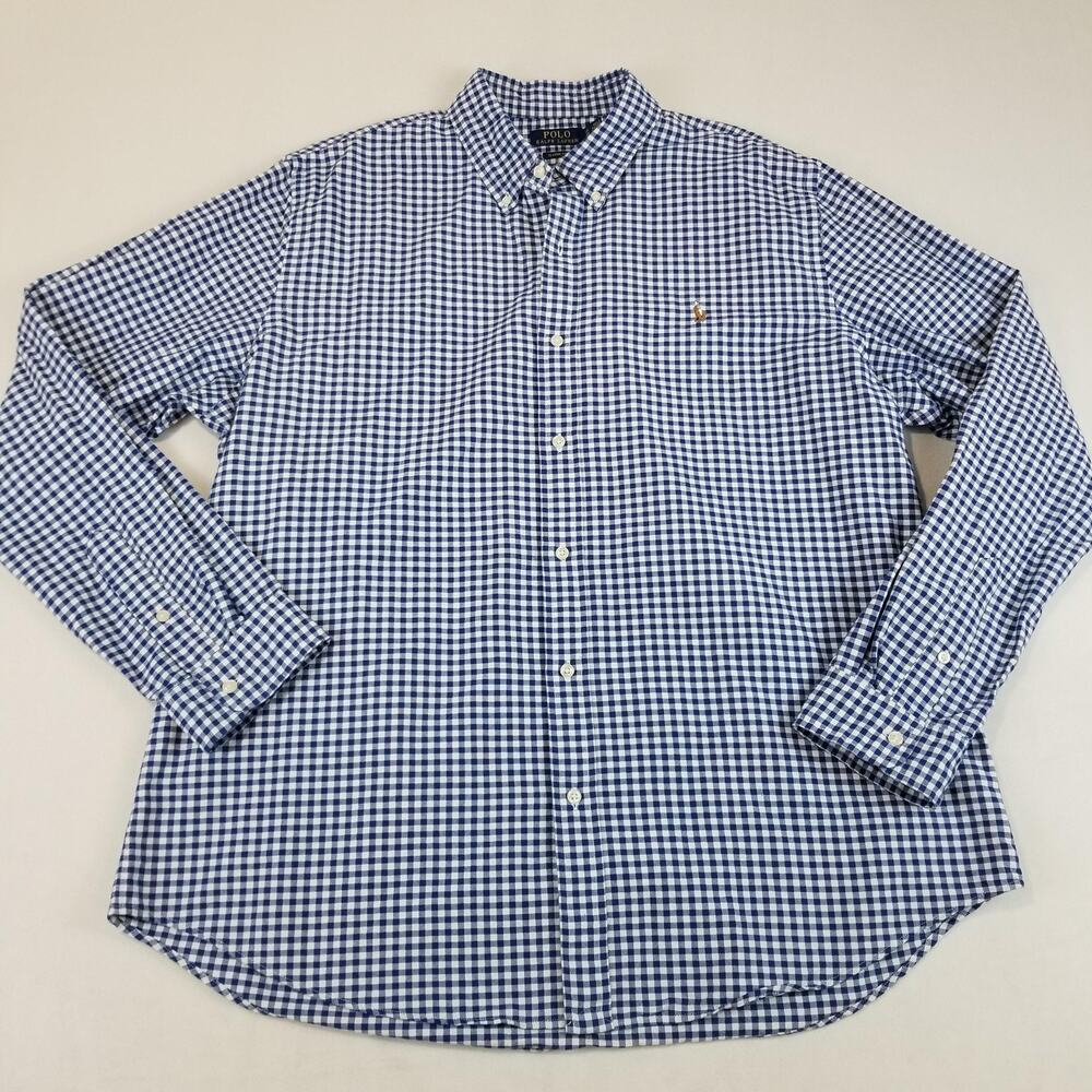 Polo Ralph Lauren Shirt Mens 2XL Blue Gingham Classic Fit Button Down Cotton